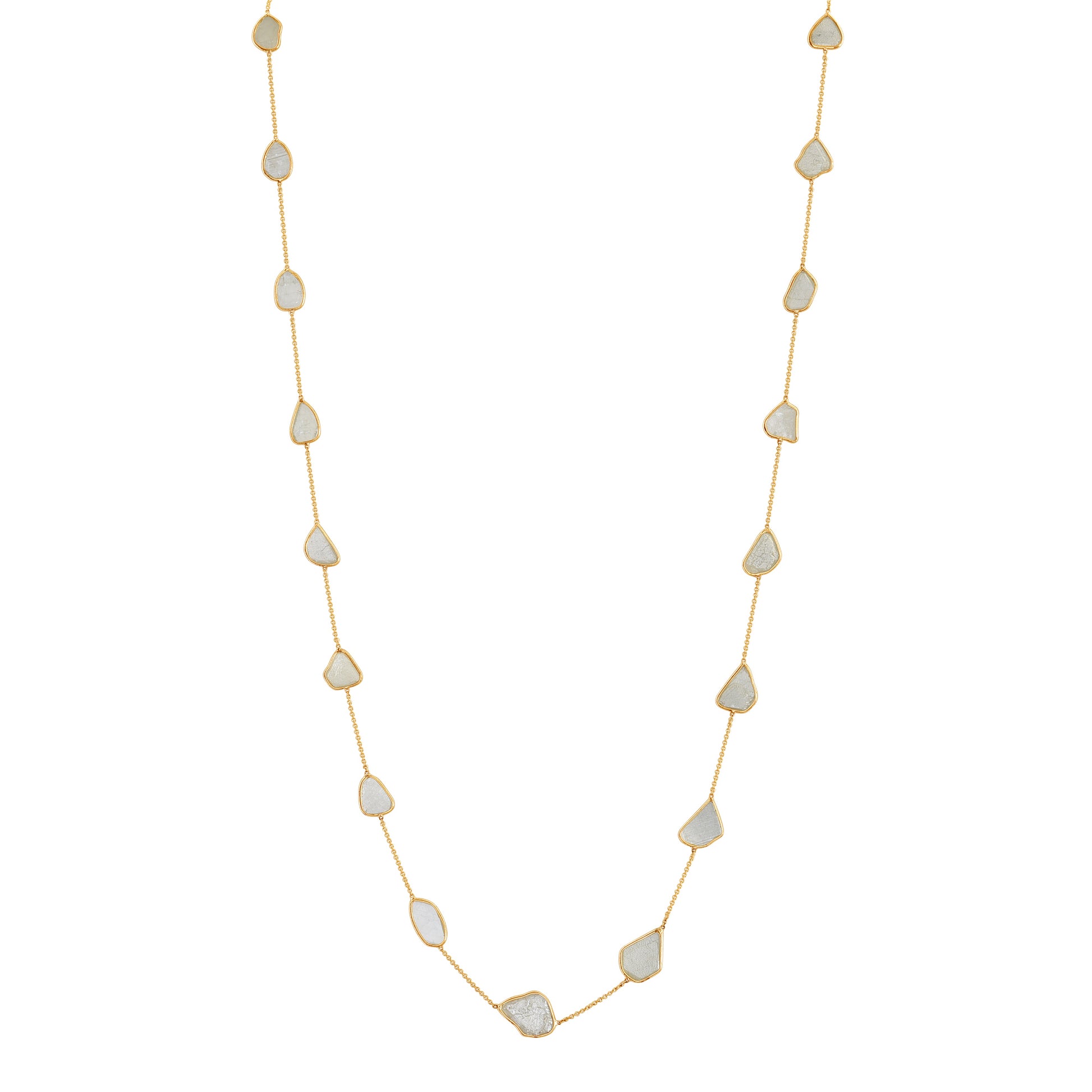 Front view of 18k Yellow Gold Organic Diamond Slice Necklace 1.30 cts