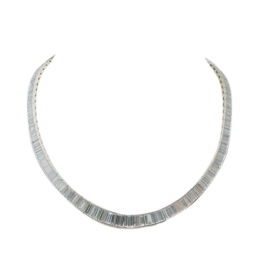 Front view of Platinum Graduated Baguette Diamond Necklace 24.21 cts