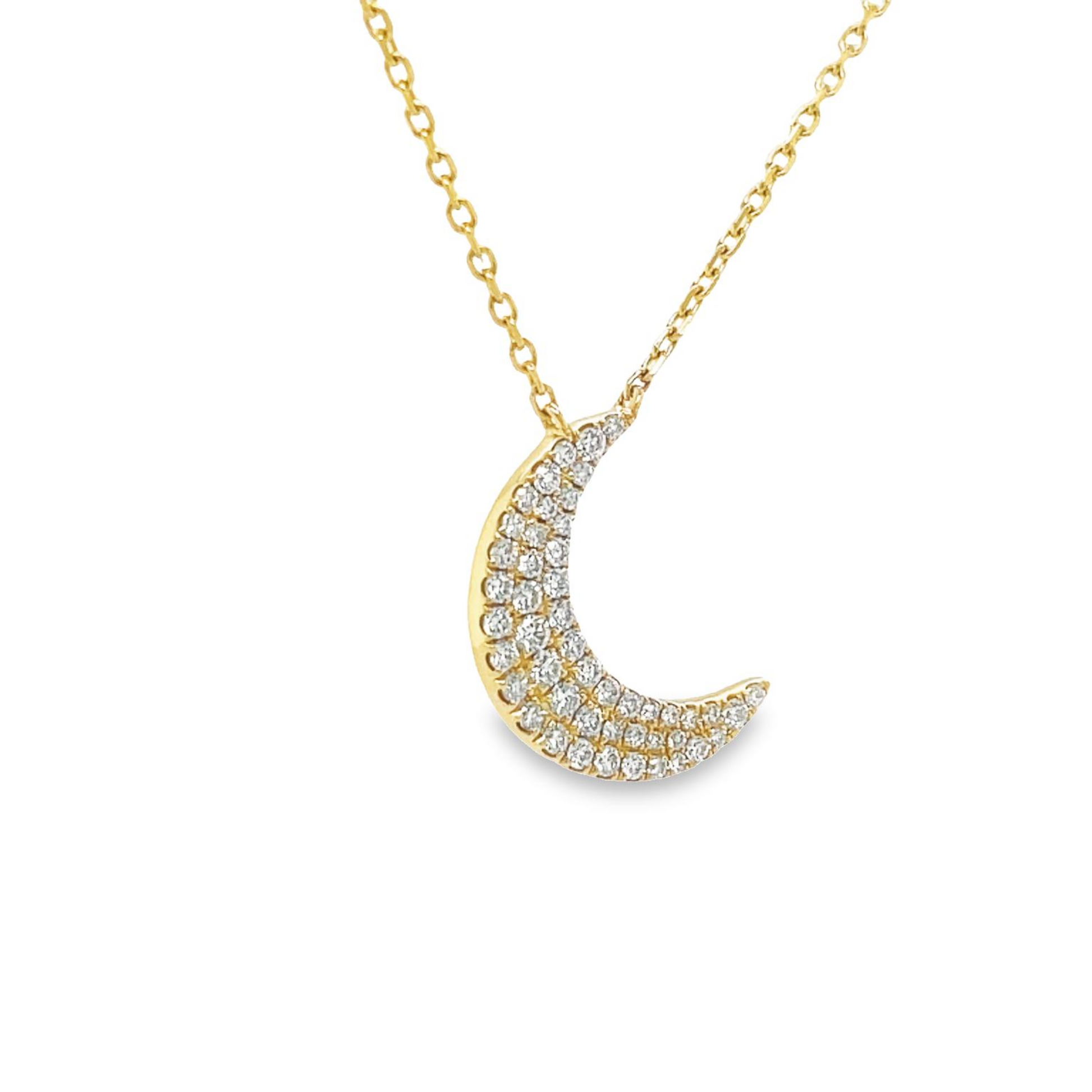 Diamond Crescent Moon Pendant Necklace in Yellow Gold Side view 