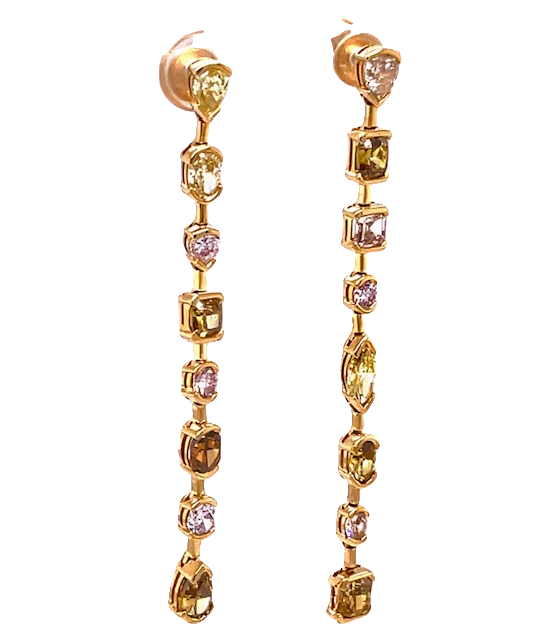 Cascading Yellow Diamond Long Earrings Side view 