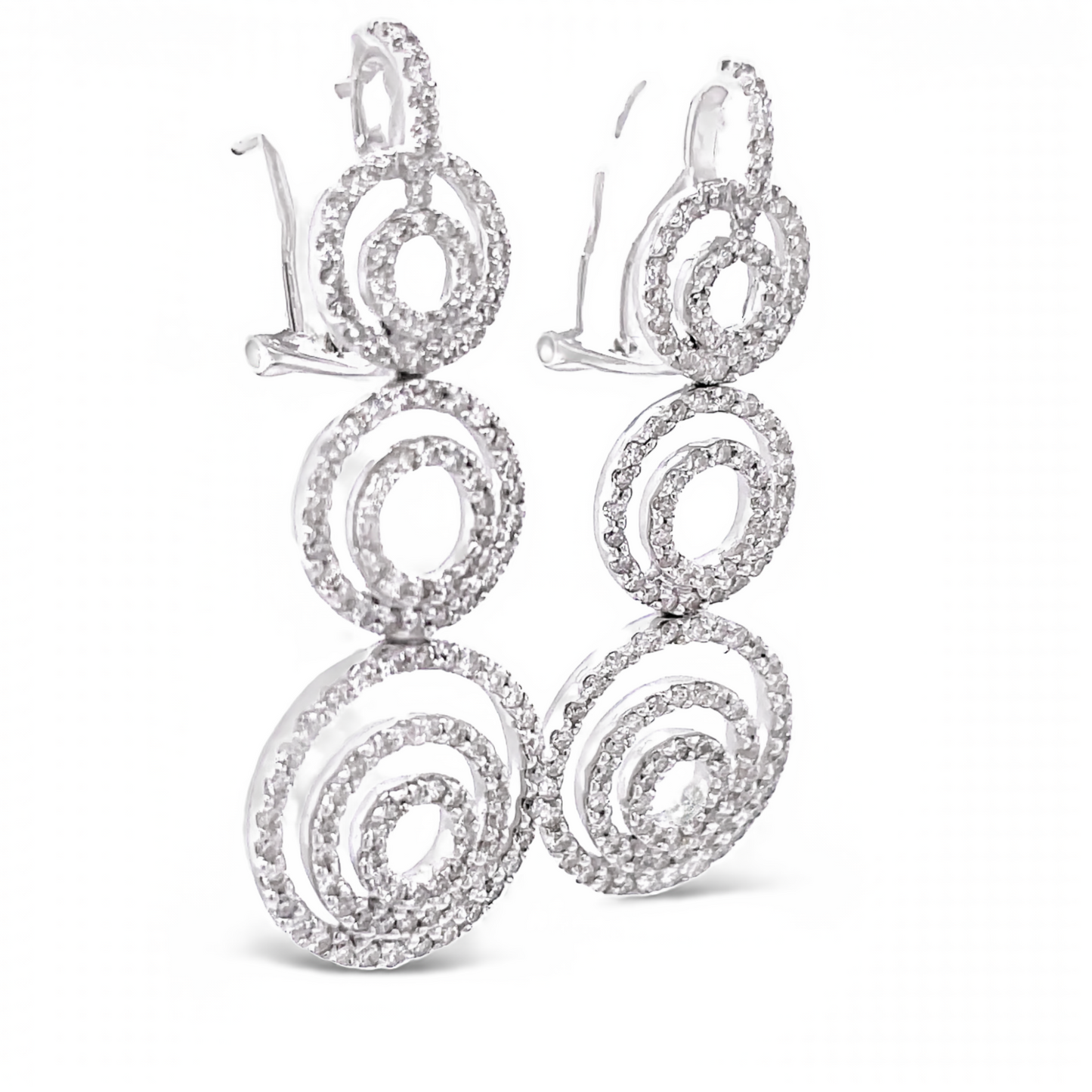Side view of Estate Jewelry 18k White Gold Diamond Pave Circle Drop Earrings