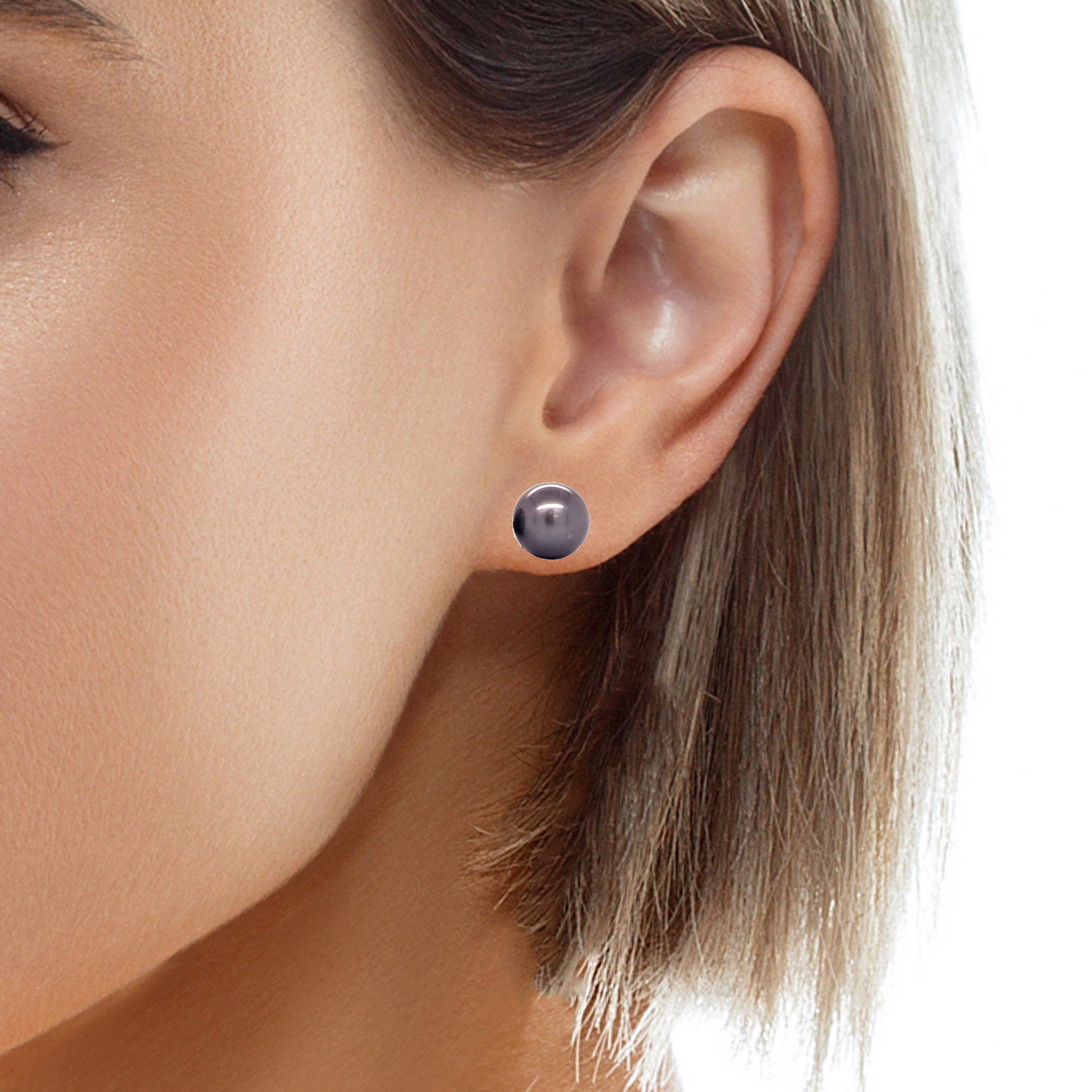Front view of 14k White Gold Tahitian Pearls Stud Earrings