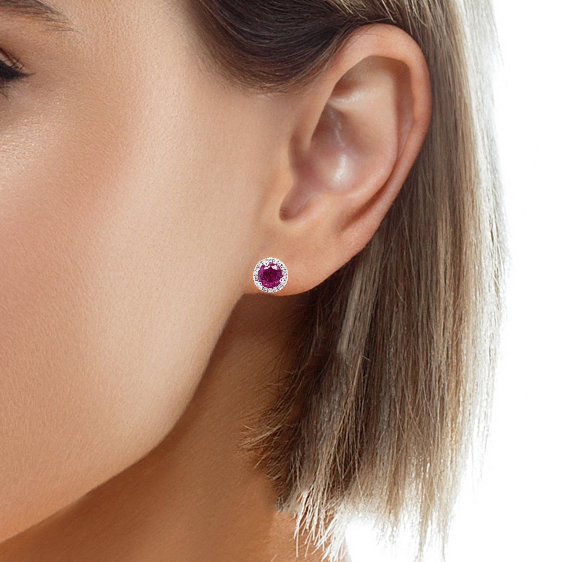 Ruby & Diamond Stud Earrings Try on View