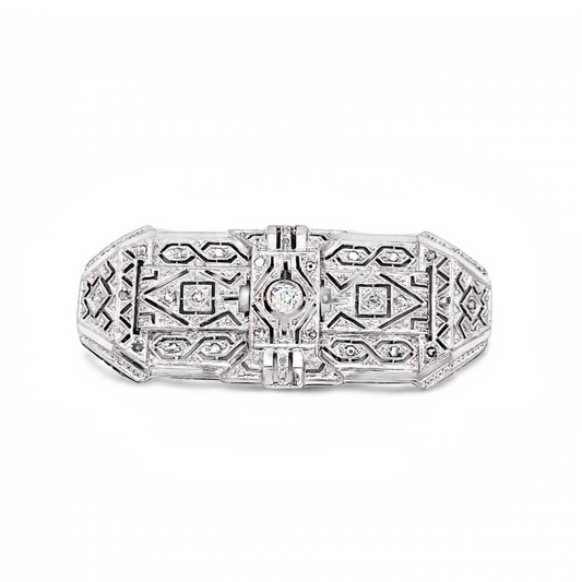 Antique Diamond Filigree Brooch Front view 