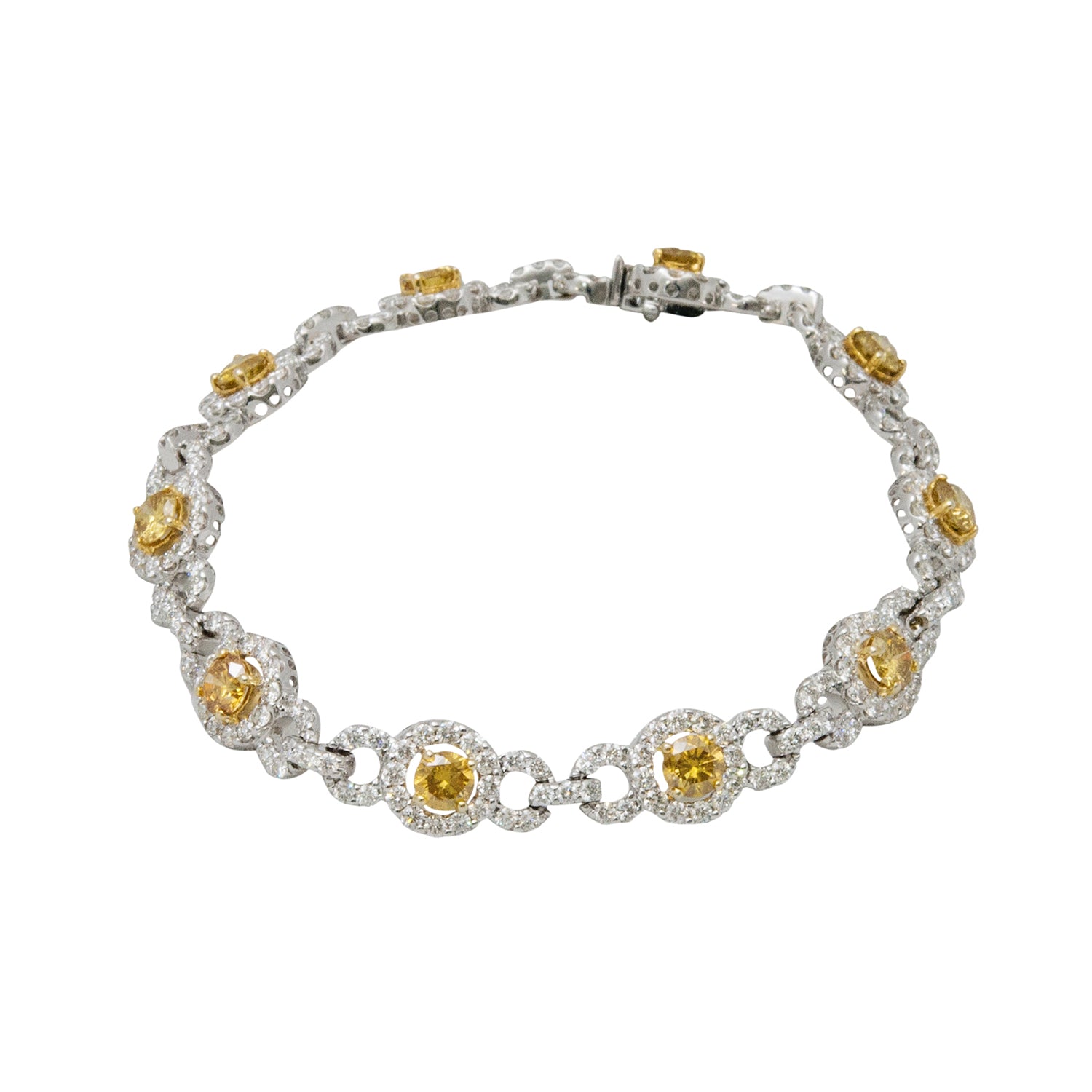Top view of 18k White Gold Fancy Yellow & White Diamond Bracelet