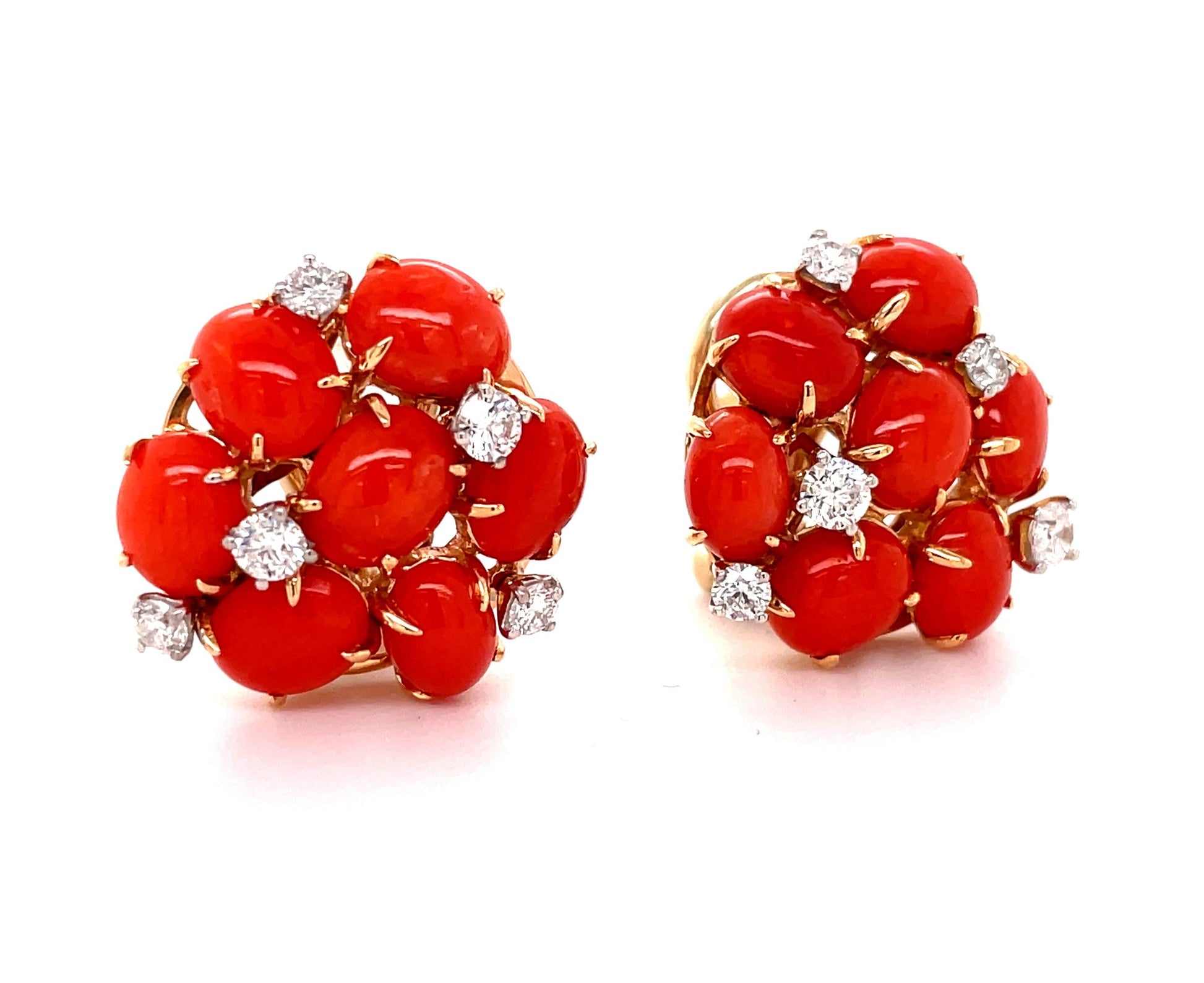 Dandelion Coral Diamond Small Cluster Earrings Side view 