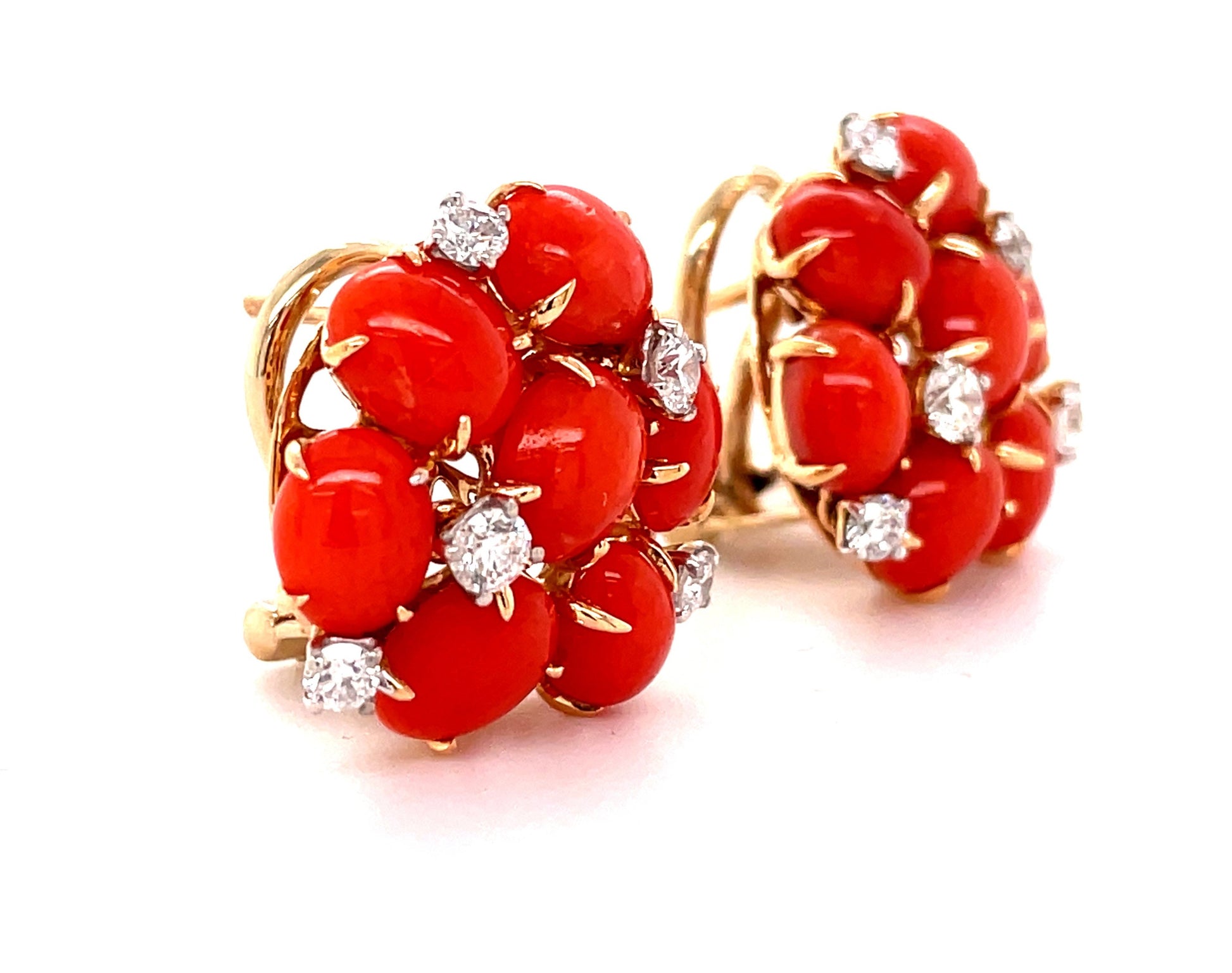 Dandelion Coral Diamond Small Cluster Earrings Side view 