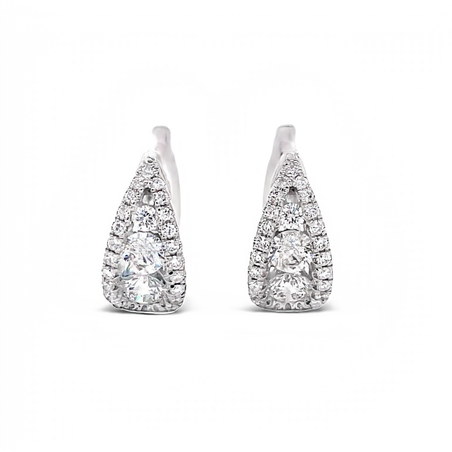 Front view of 18k White Gold Teardrop Diamond Huggie Earrings