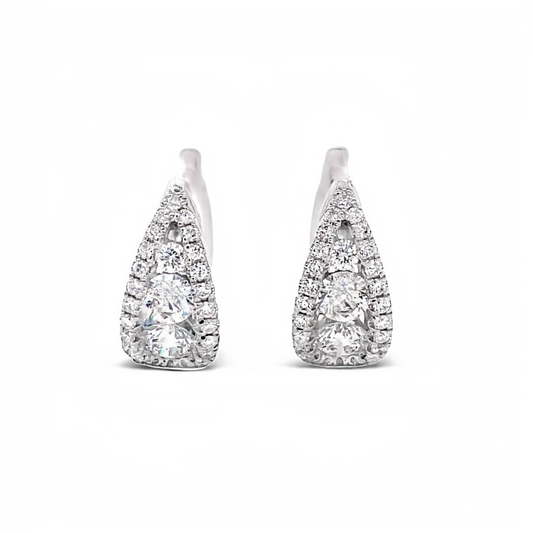 Front view of 18k White Gold Teardrop Diamond Huggie Earrings