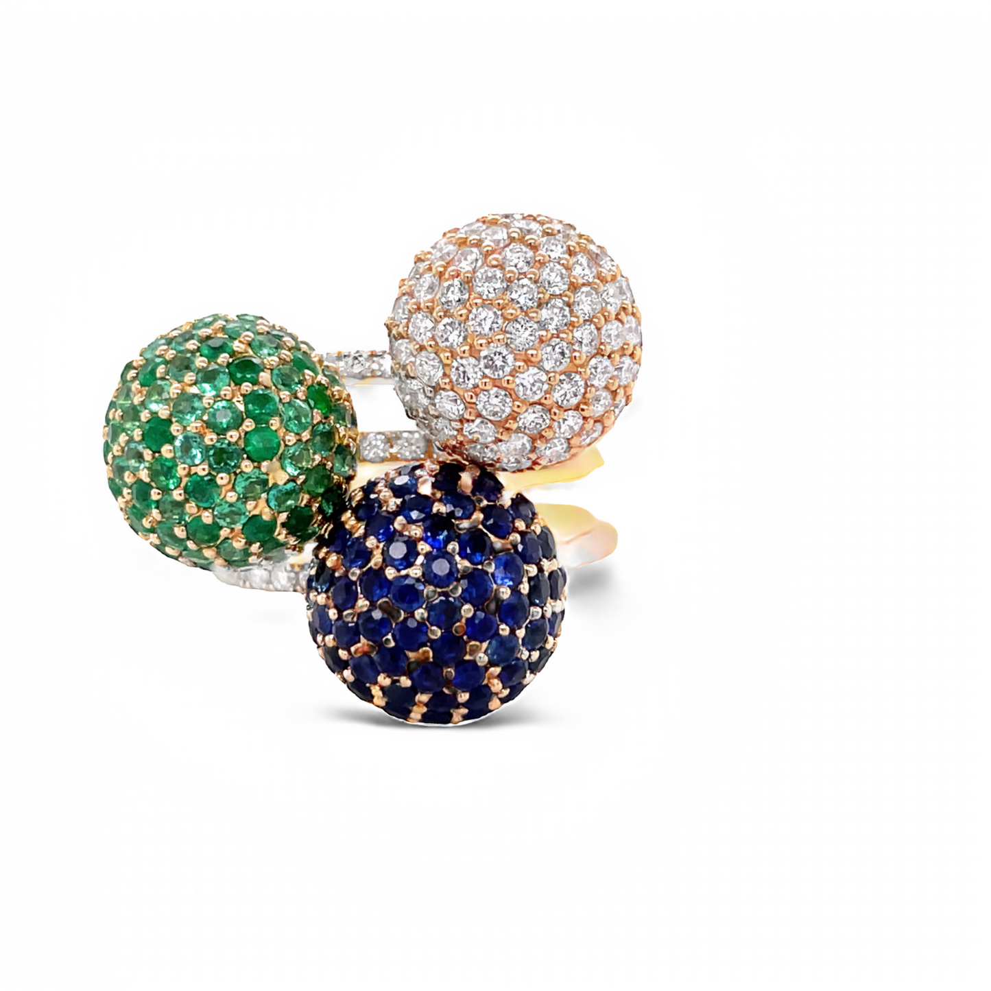 Front view of 14k Yellow Gold Round Disco Ball Emerald Ring
