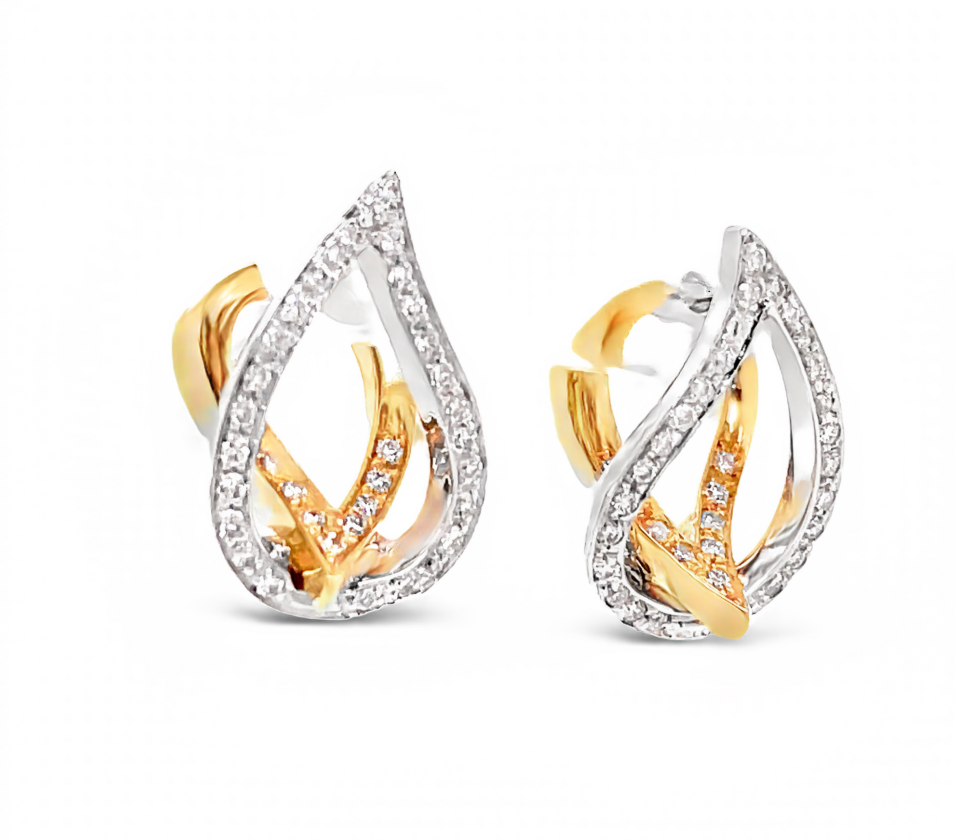 Italian Made Open Diamond Tear Shape Omega Earrings Side view 