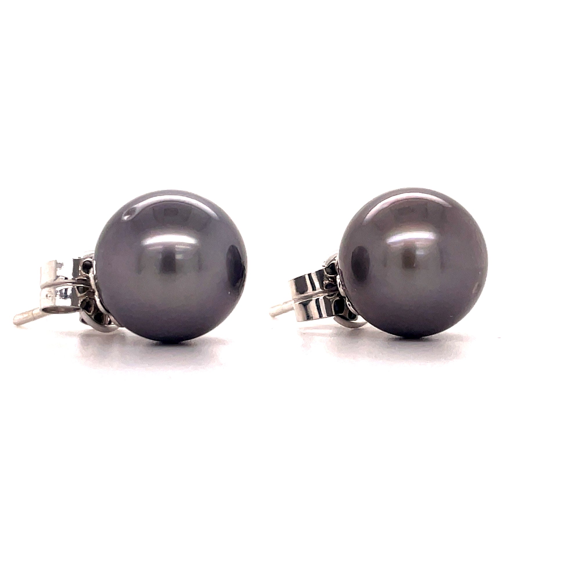 Side view of 14k White Gold Tahitian Pearls Stud Earrings