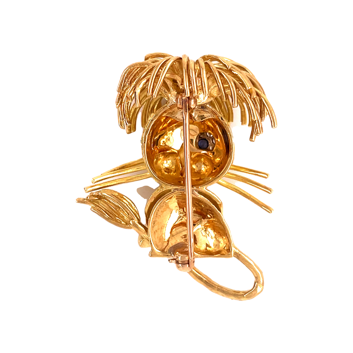 Back view of18k Yellow Gold Cute Large Lion Diamond Brooch