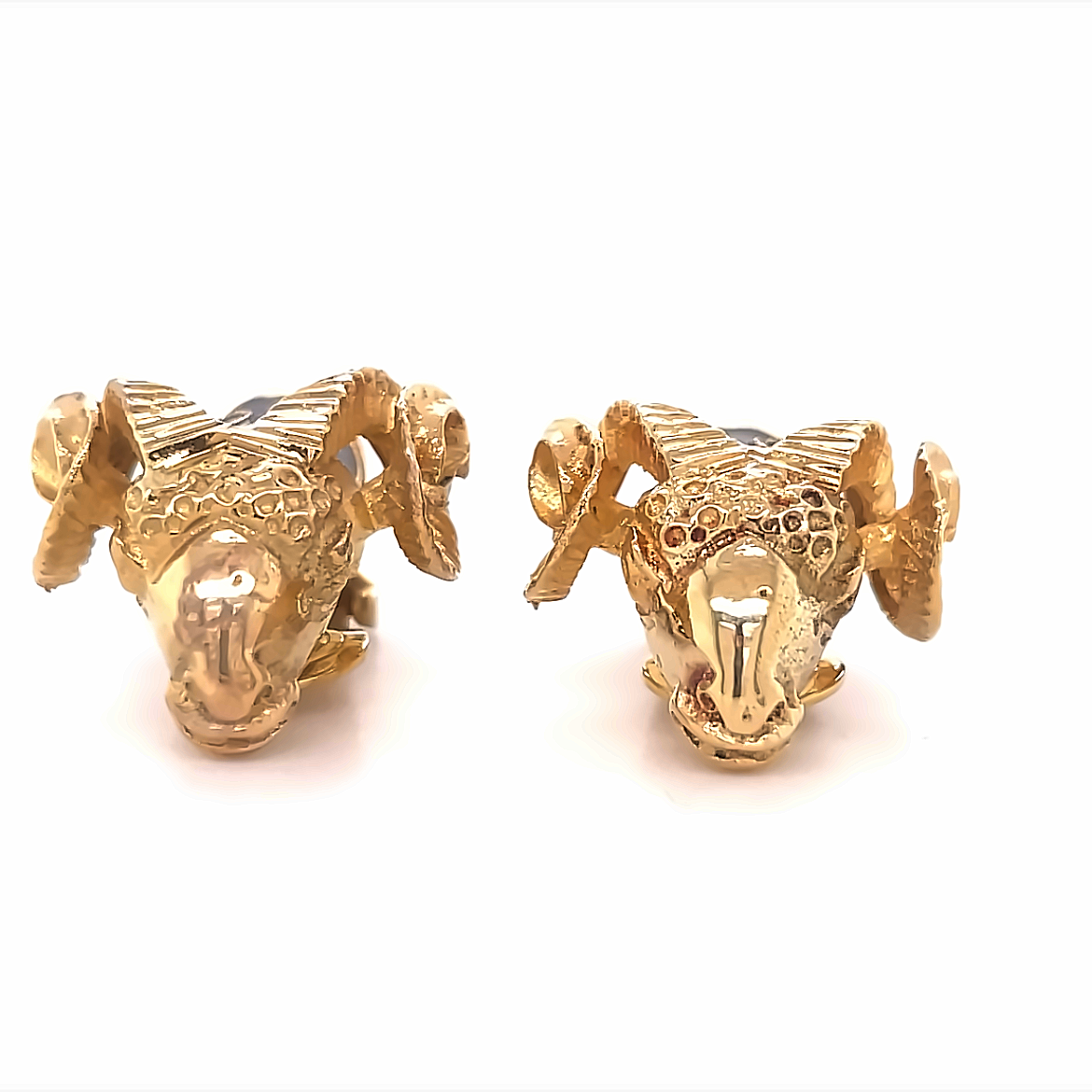 Front view of Estate 14k Ram Yellow Gold Stud Earrings