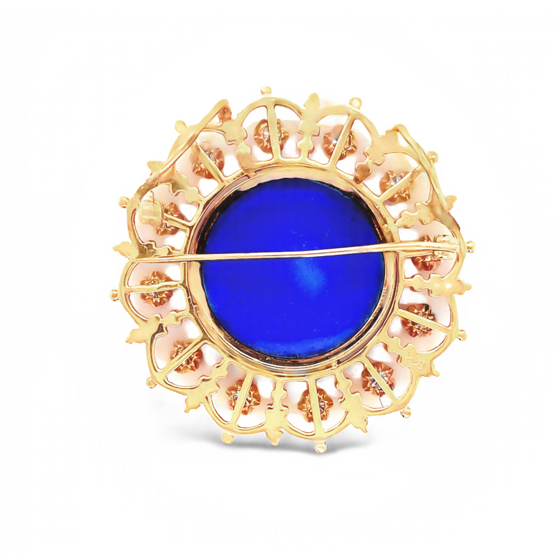 Antique Diamond Filigree Enamel Design Brooch Back View