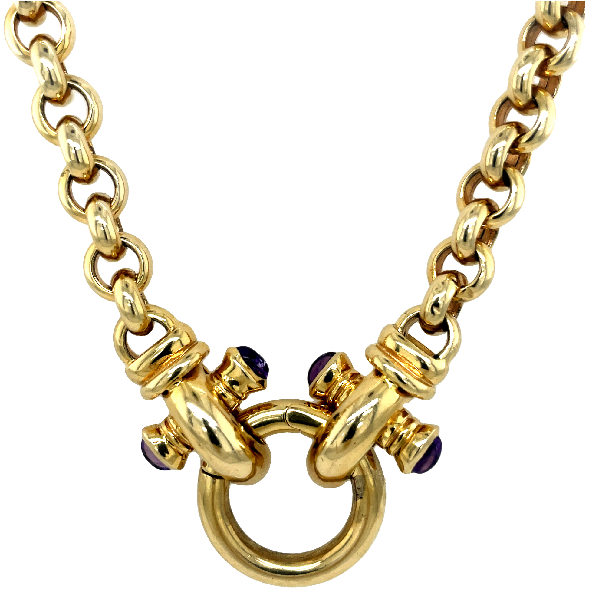 14K Yellow Gold Open Link Necklace With Statement Clasp Front view