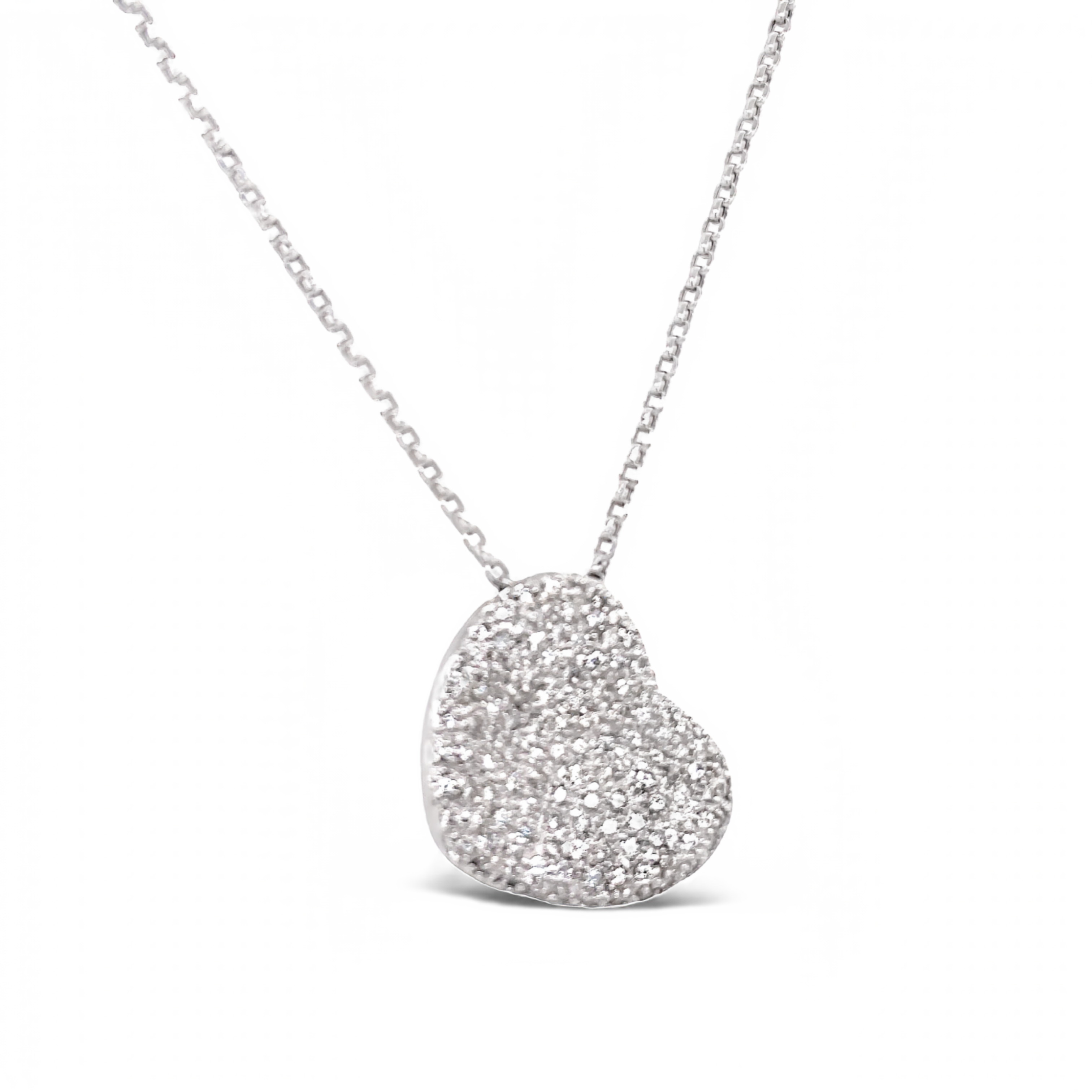 10k white gold  Round pave diamonds   Secure catch  18" long  Gallery finish  Great condition   Large heart pendant 25.00 mm