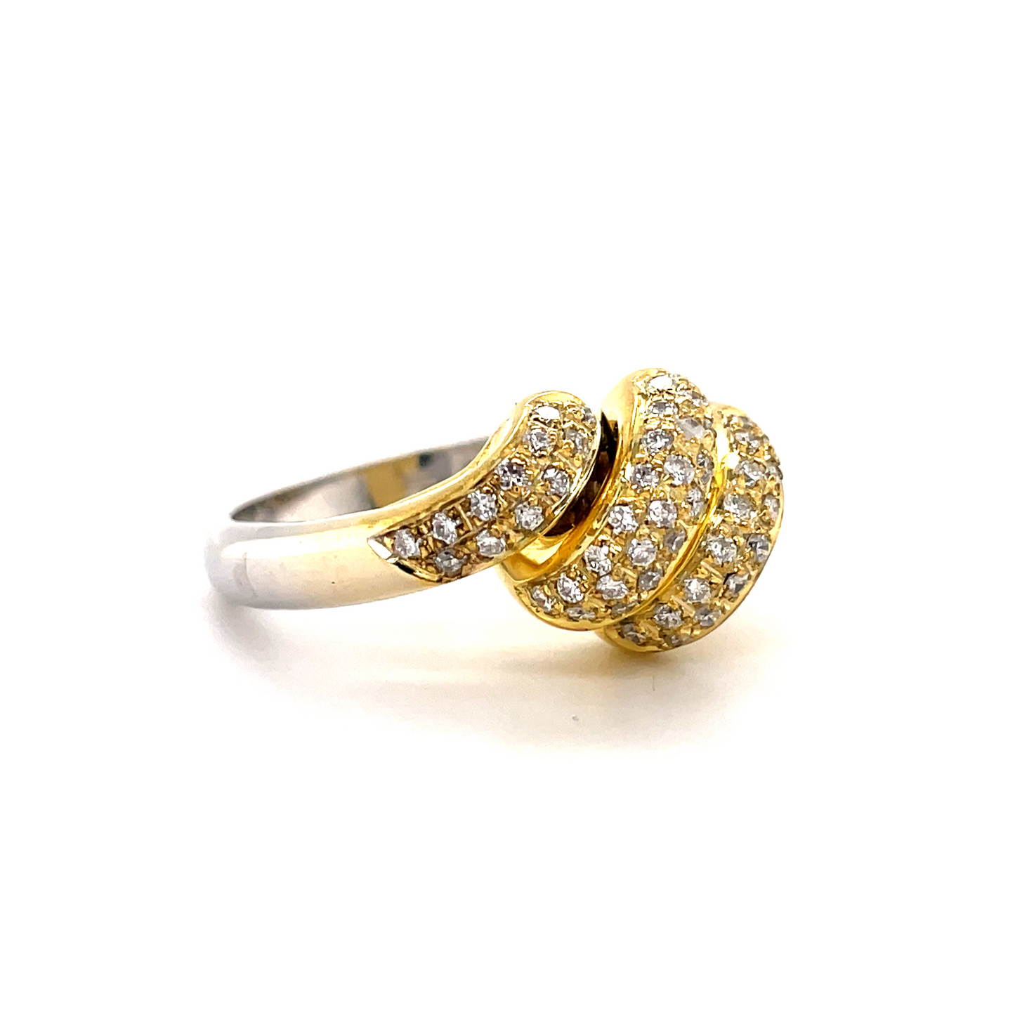 18k Two Tone Italian Made Triple Diamond Coil Ring Side view
