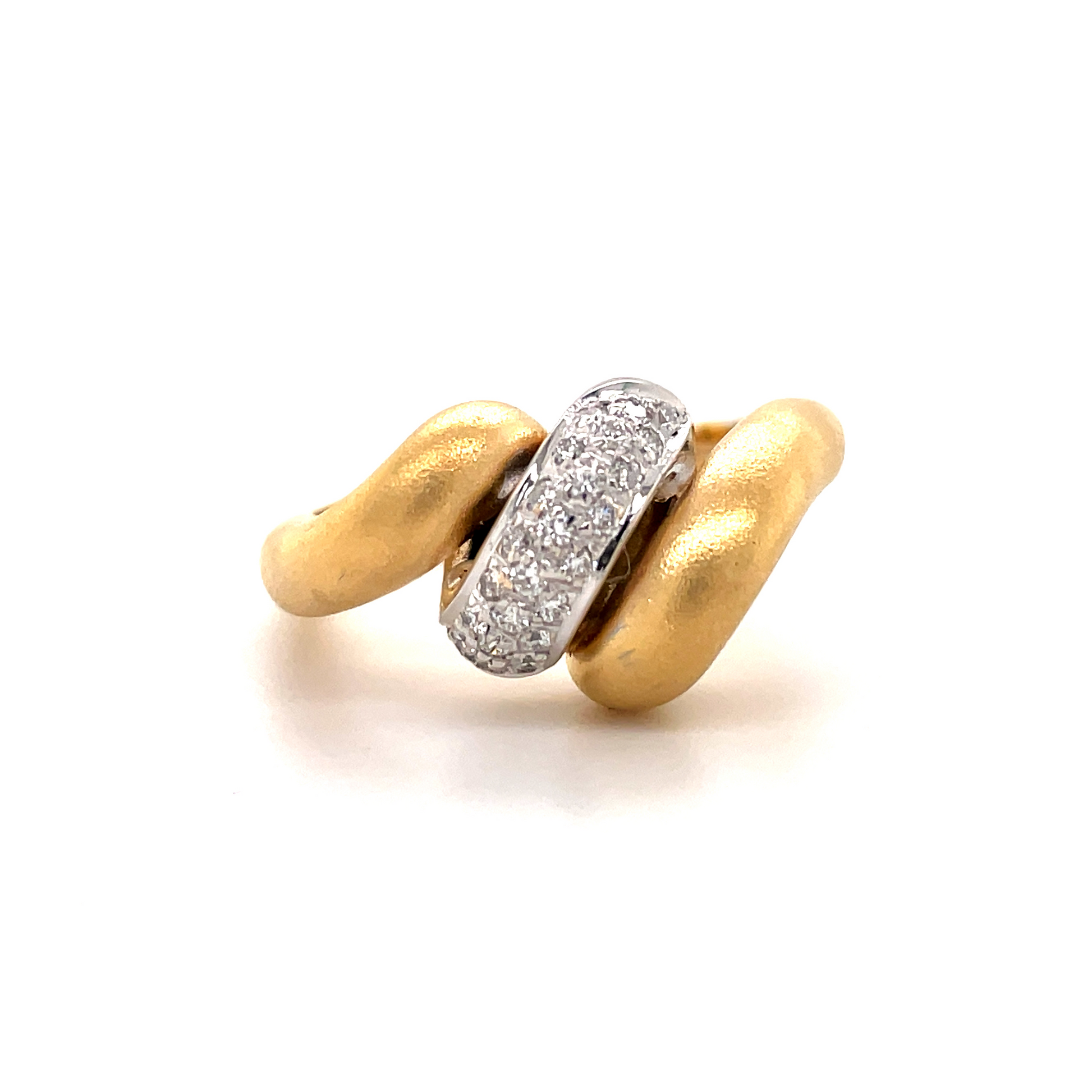 18k Italian Gold Triple Coil Diamond Ring Front view 
