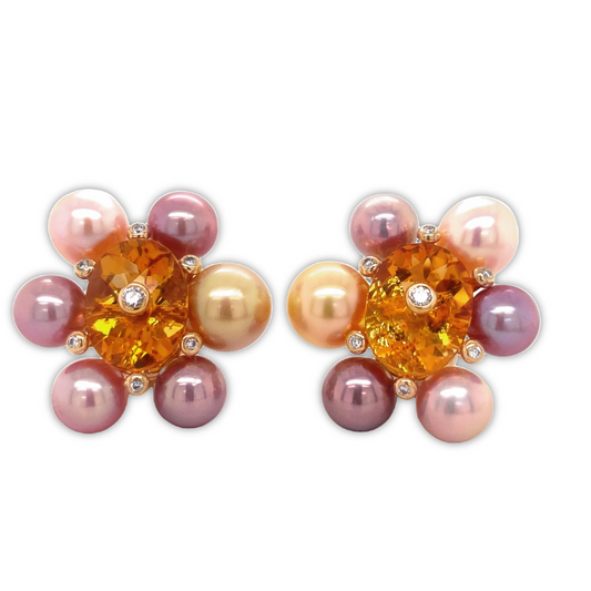 Multicolor South Seas Pearl Cluster Earrings Front view