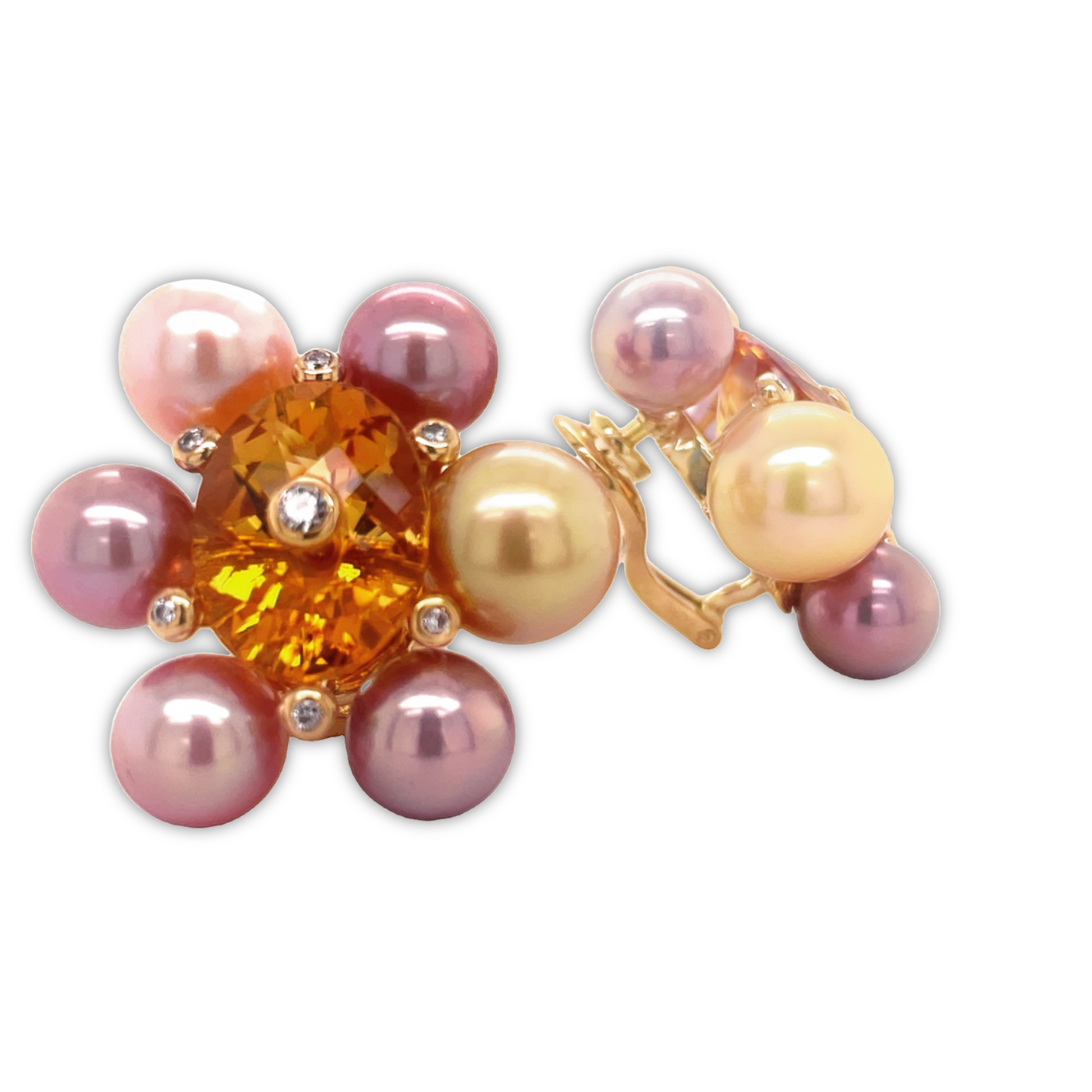 Multicolor South Seas Pearl Cluster Earrings Front and Side View