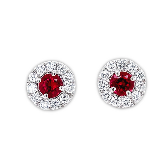 Front view of 18k White Gold Large Tourmaline & Diamond Stud Earrings