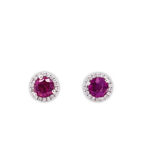 Front view of 14k White Gold Small Tourmaline & Diamond Stud Earrings