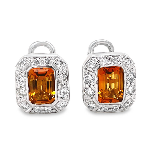 Front view of Bezel Set Citrine Diamond Earrings