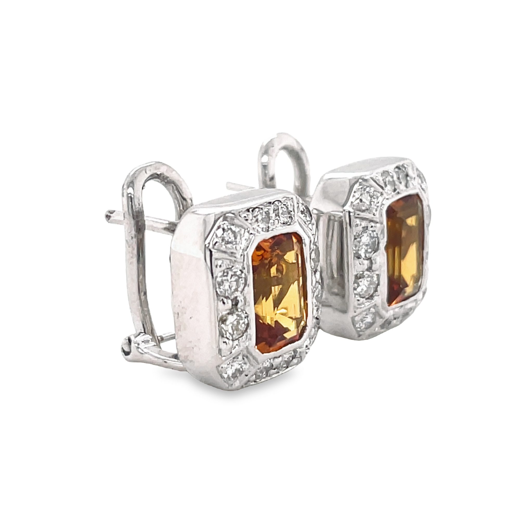 Side view of Bezel Set Citrine Diamond Earrings