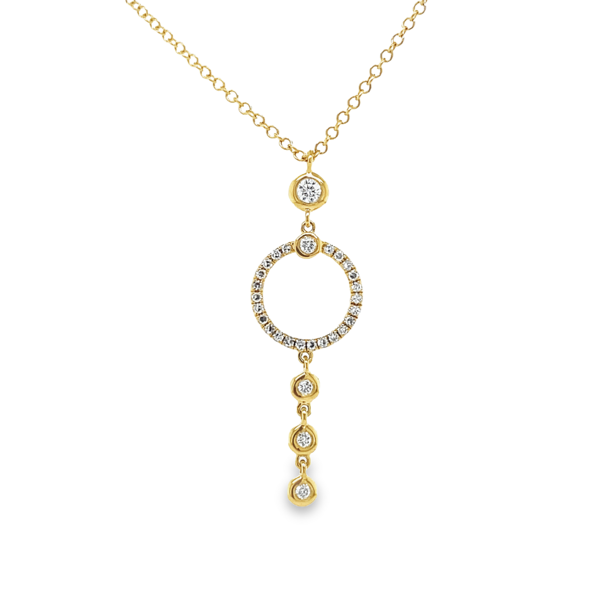 Dainty Cut Diamond Out Circle Pendant Necklace Front view 