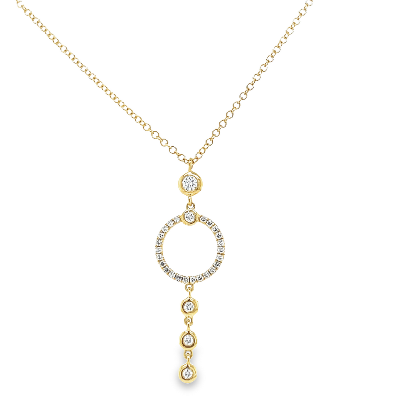 Dainty Cut Diamond Out Circle Pendant Necklace Front view 