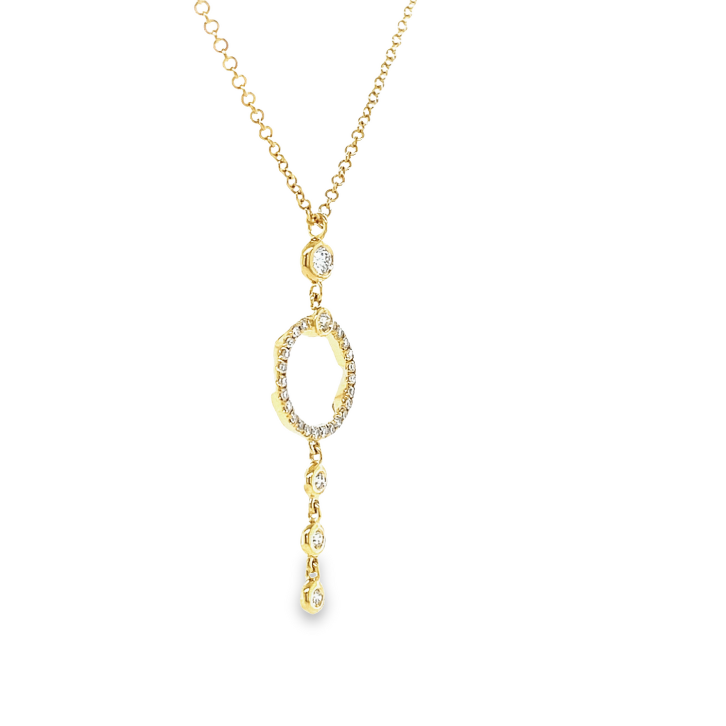 Dainty Cut Diamond Out Circle Pendant Necklace Side view 