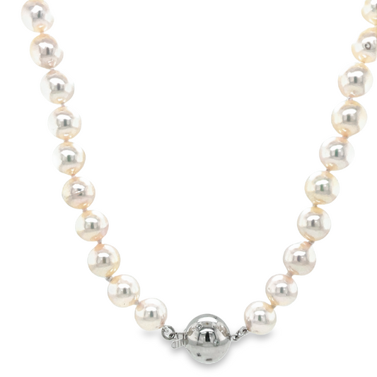 Front view of 14k White Gold Akoya Cultured Pearl Necklace 8.50 mm