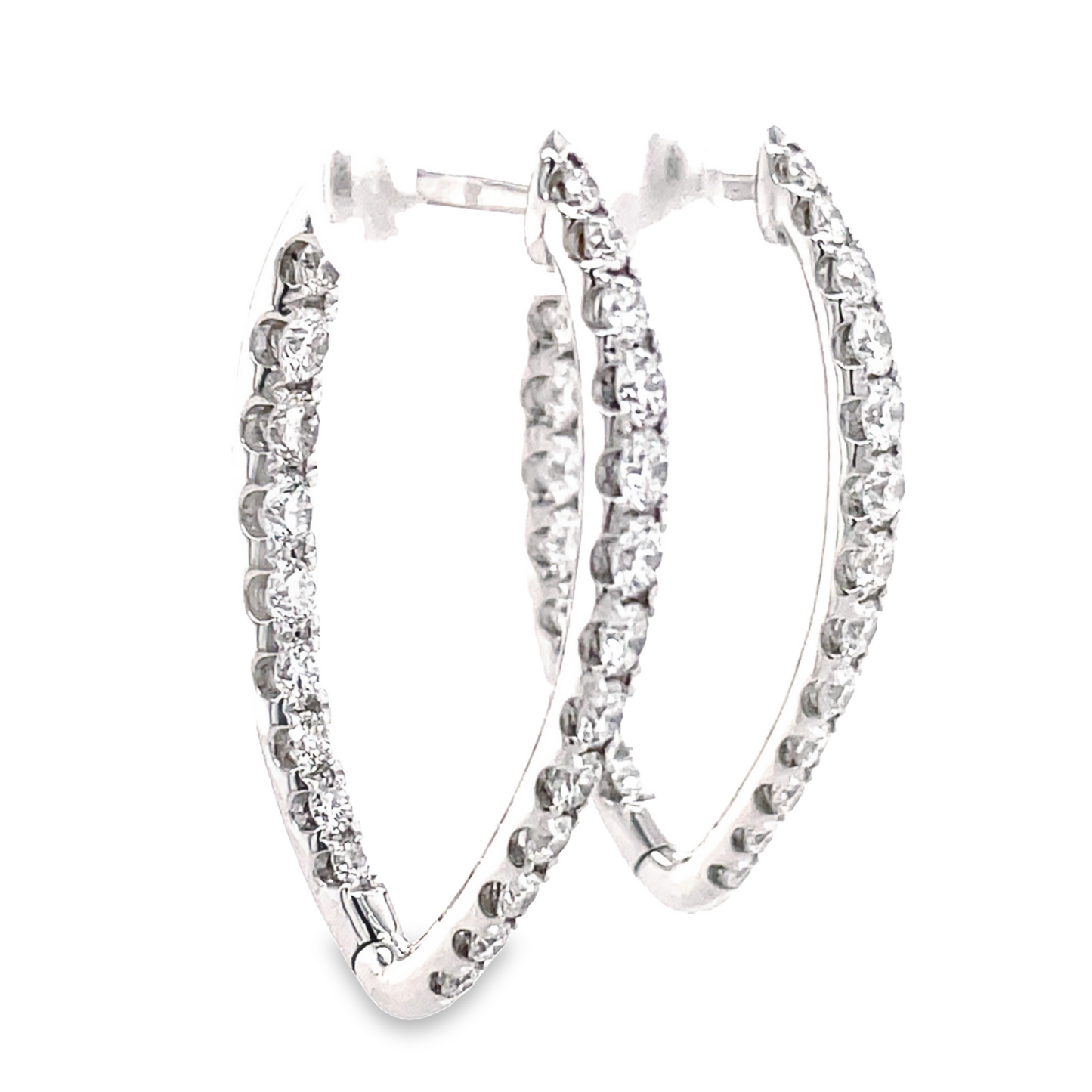 Large Diamond Inside-Out V-Shape Hoop Earrings  2.32 cts Side view