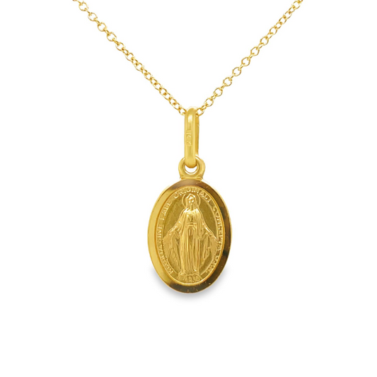 Small 14k Italian Yellow Gold Miraculous Medal Oval Pendant  16.00 x 10.00 mm Front view