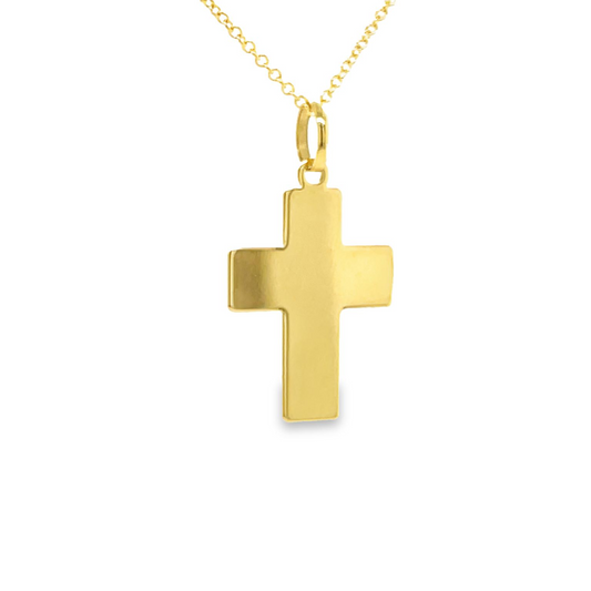 Side view of 14k Italian Yellow Gold Flat Square Cross
