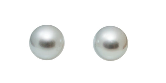 Front view of 14k White Gold Akoya Cultured Pearls Studs 9.00 mm