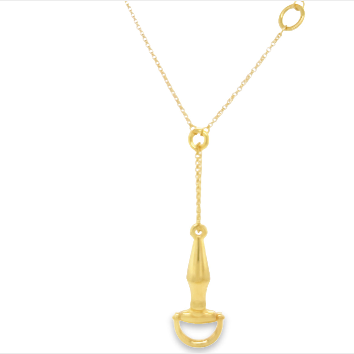 Italian 14k Yellow Gold Horse Bit Pendant Necklace Front view