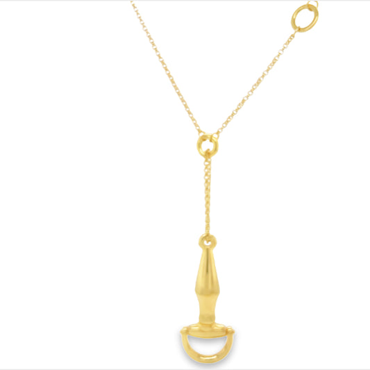 Italian 14k Yellow Gold Horse Bit Pendant Necklace Front view