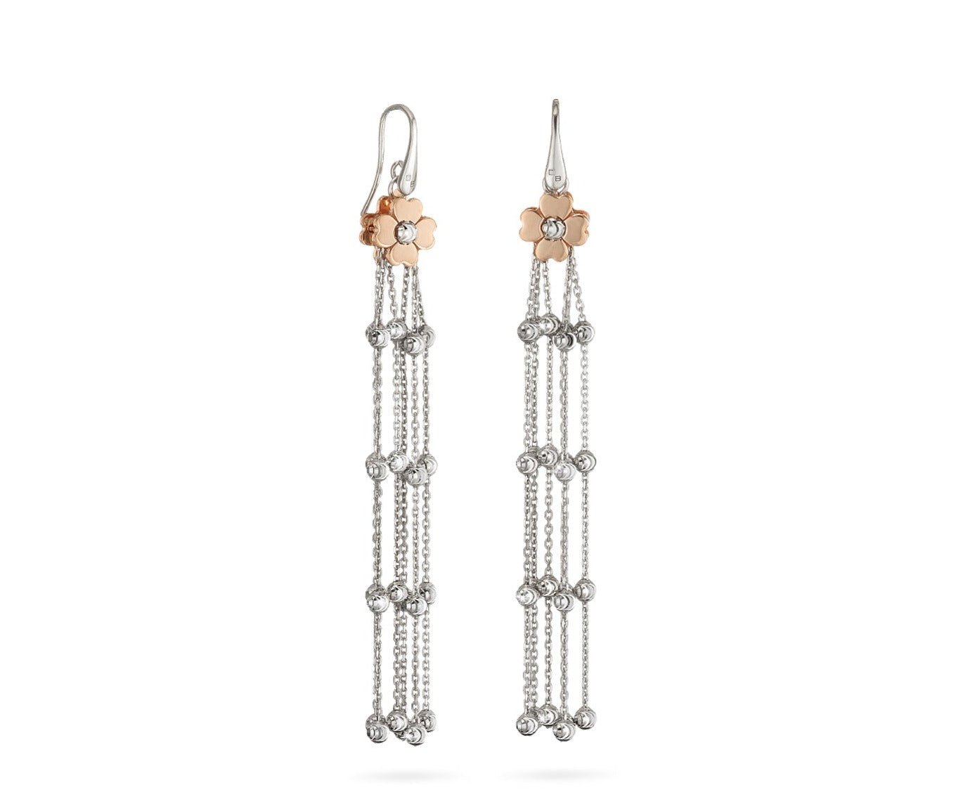 Rose Gold Flower Sterling Silver Dangling Earrings Side view 