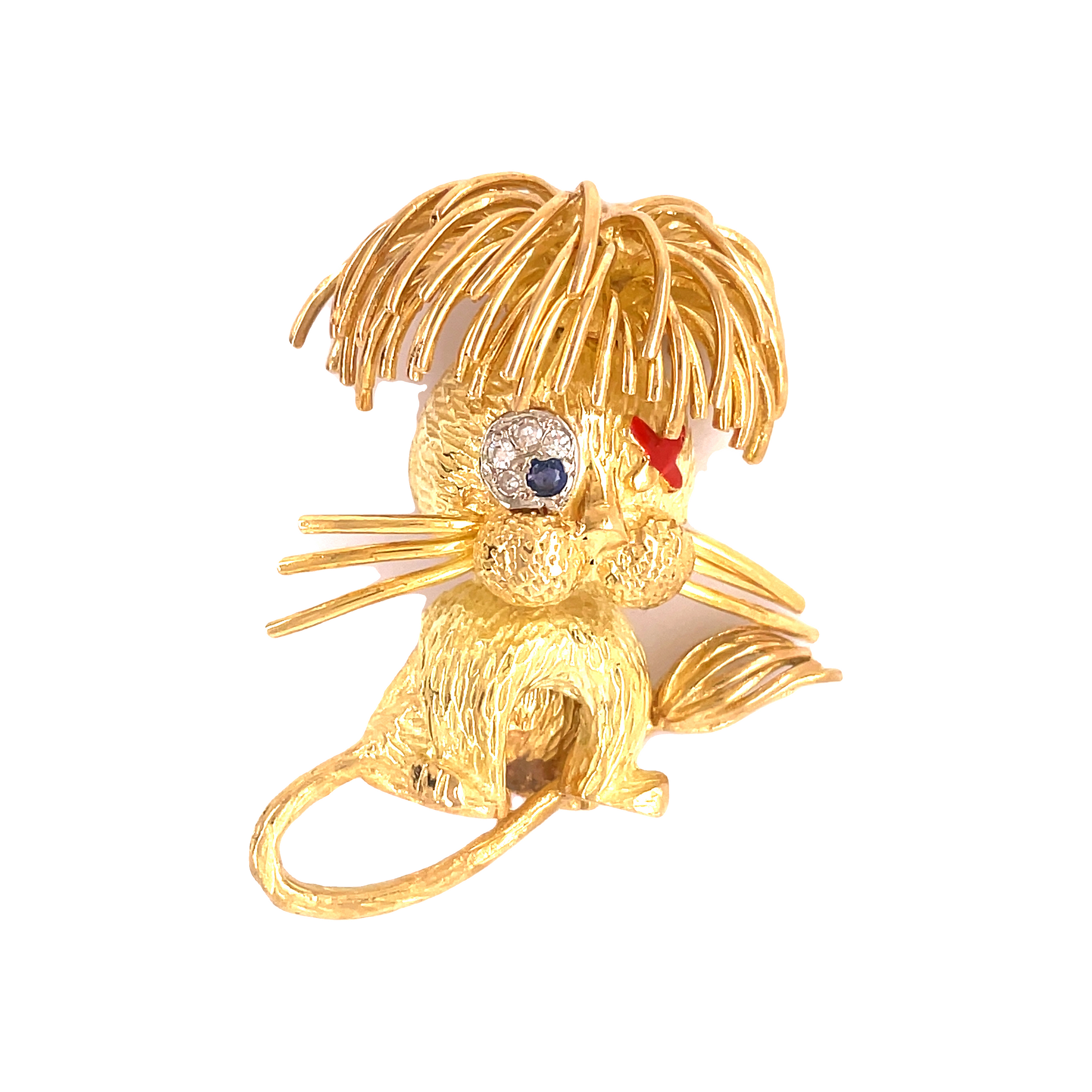 Front view of 18k Yellow Gold Cute Large Lion Diamond Brooch