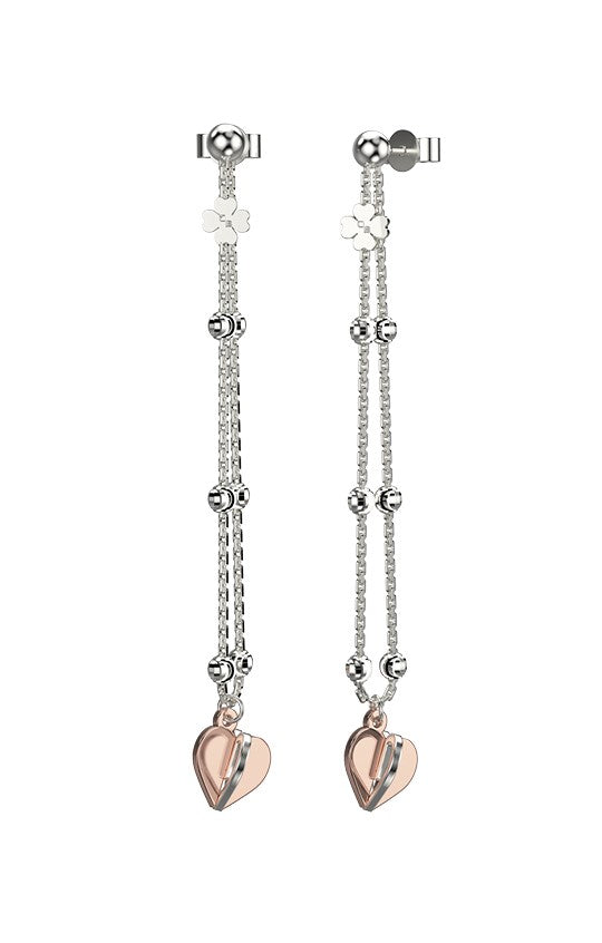 Side view of Sterling Silver Heart Drop Earrings