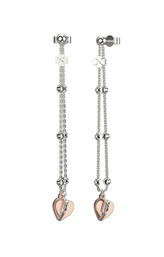 Side view of Sterling Silver Heart Drop Earrings