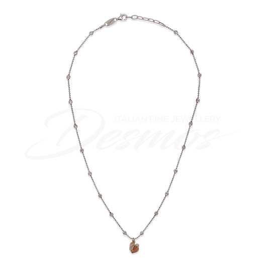 Sterling Silver Rose gold Tone Heart Short Necklace Top view clasp fastened