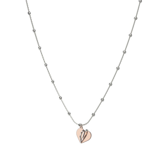 Front view of Sterling Silver Rose gold tone Heart Necklace