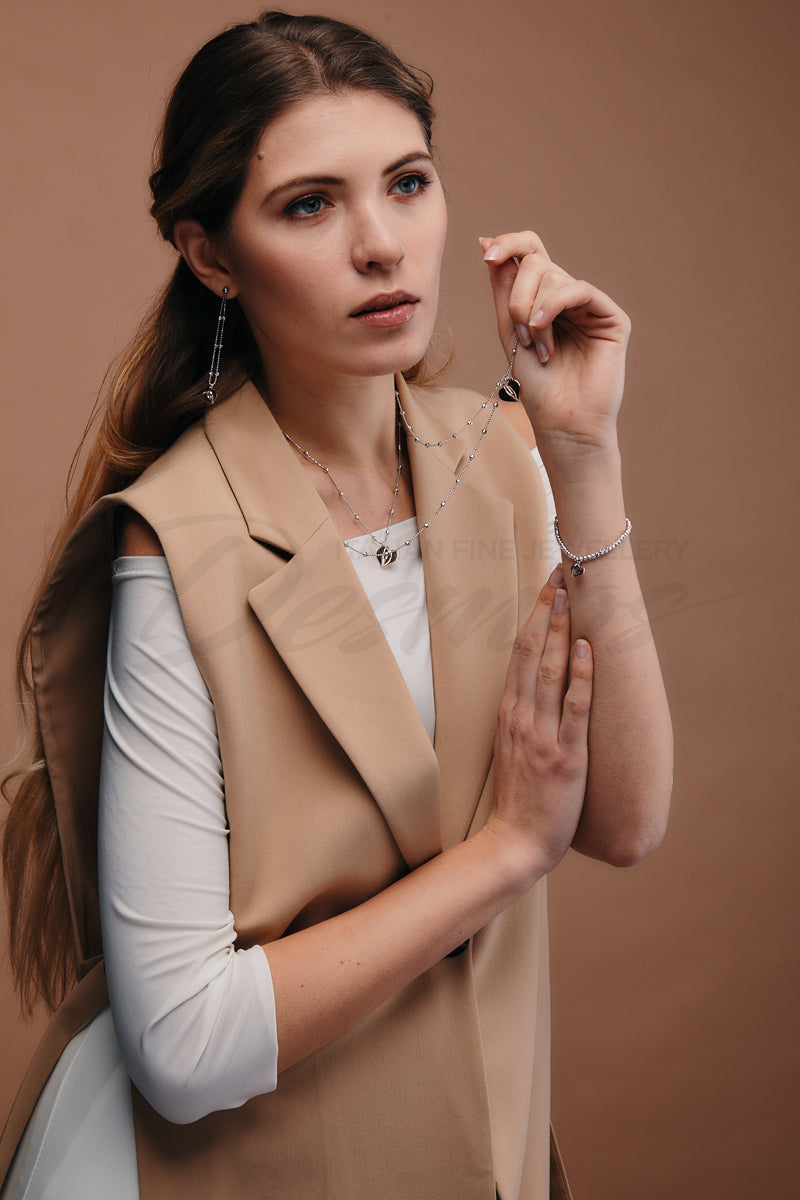 Sterling Silver Rose gold Tone Heart Short Necklace Try on View