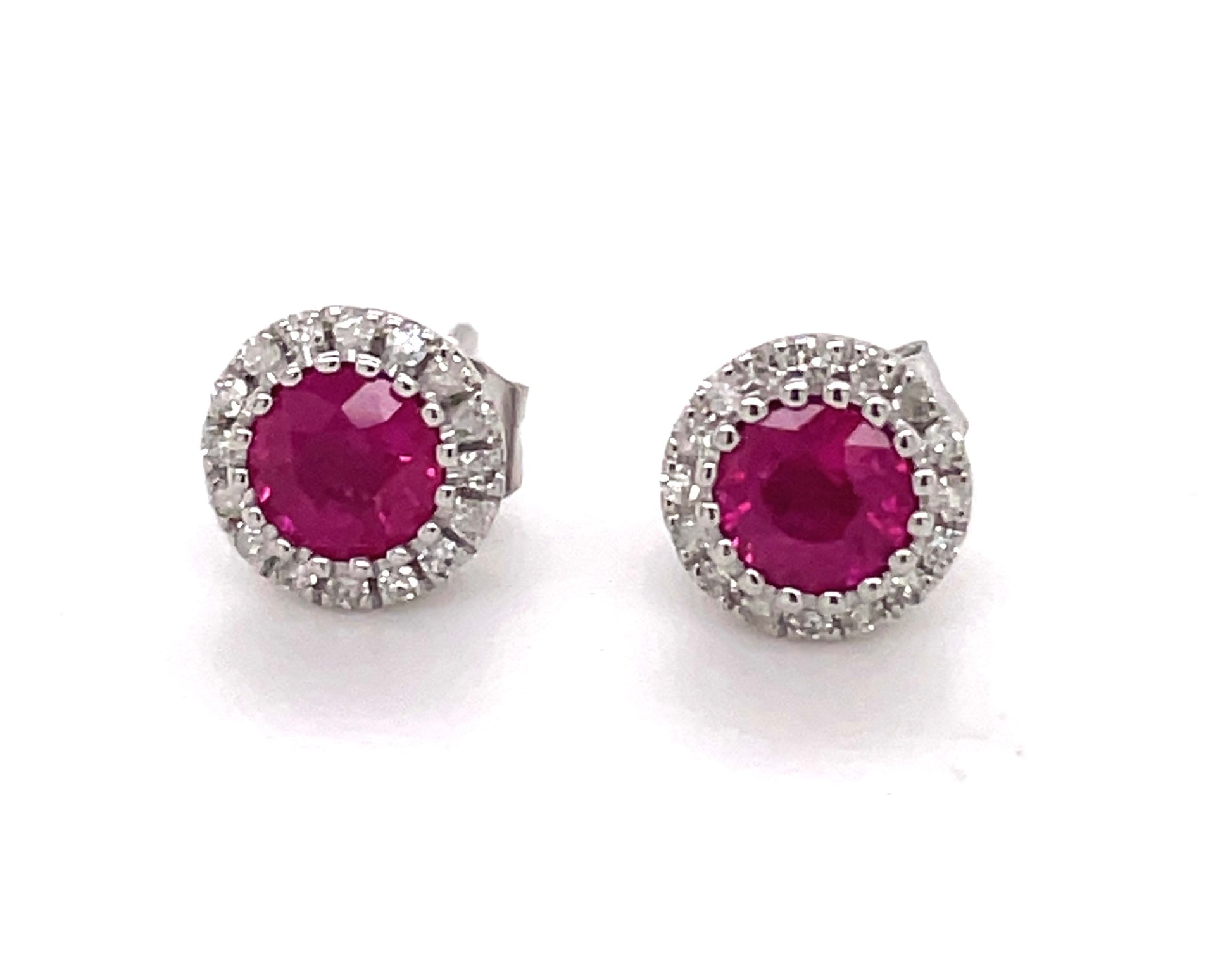 Ruby & Diamond Stud Earrings Front view 