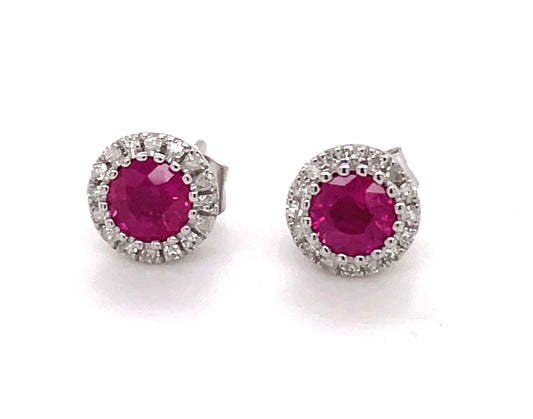 Ruby & Diamond Stud Earrings Front view 