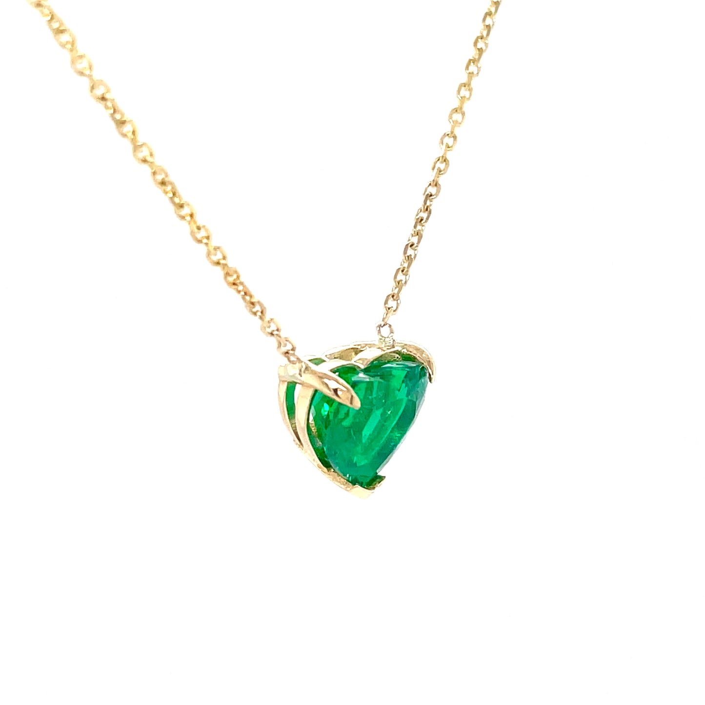 Solitaire Heart Shape Colombian Emerald Pendant Necklace Side view 