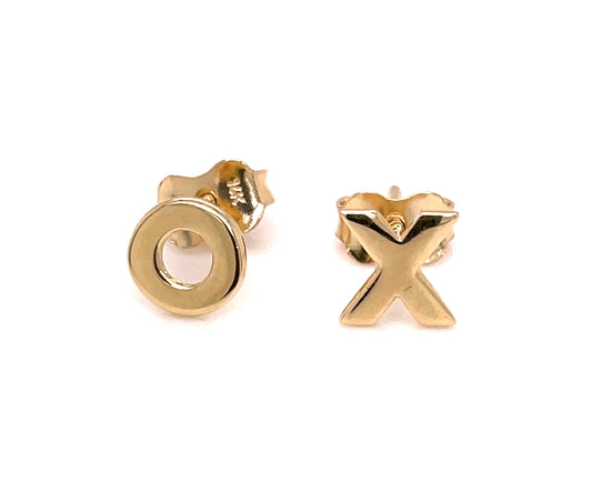 Front view of 14k Yellow Gold Petite XO Earrings